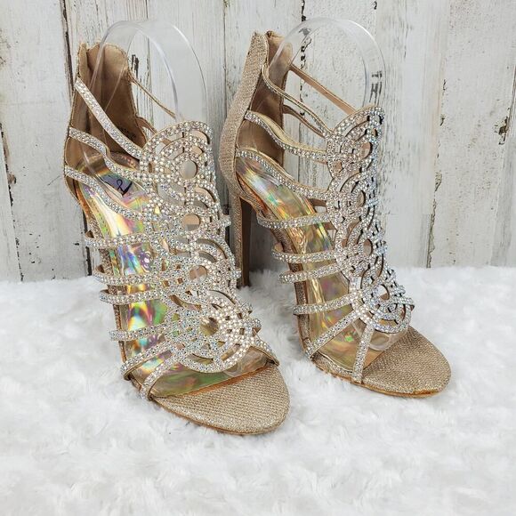 Windsor Fiesta Embellished Heels Champagne Size 6.5 - Picture 1 of 11